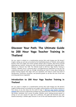The Ultimate Guide to 200 Hour Yoga Teacher Training in Thailand