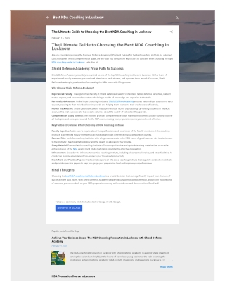 Ultimate Guide to Choosing Best Nda Coaching Lucknow, India-  Shield Defence Aca