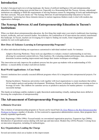 The Synergy In Between AI and Entrepreneurship Education in Tucson's Institution