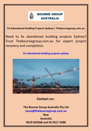 Fix Abandoned Building Projects Sydney Thebournegroup.com.au