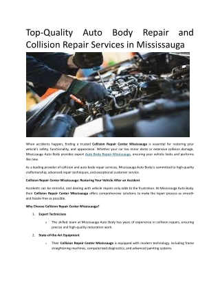 Top-Quality Auto Body Repair and Collision Repair Services in Mississauga