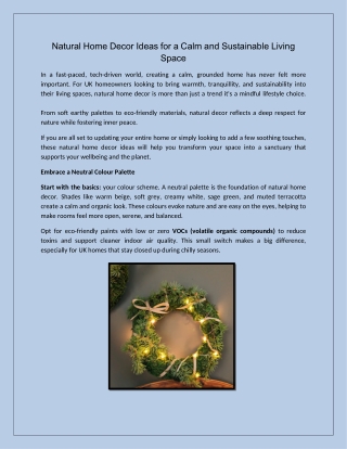 Natural Home Decor Ideas for a Calm and Sustainable Living Space