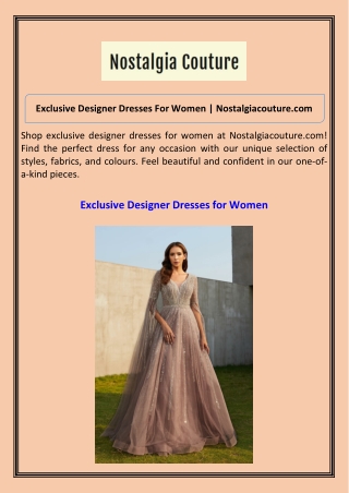 Exclusive Designer Dresses For Women Nostalgiacouture.com