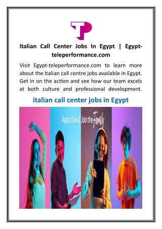 Italian Call Center Jobs In Egypt  Egypt-teleperformance.com