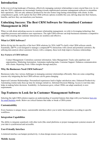 Unlocking Success: The Best CRM Software for Streamlined Customer Management in