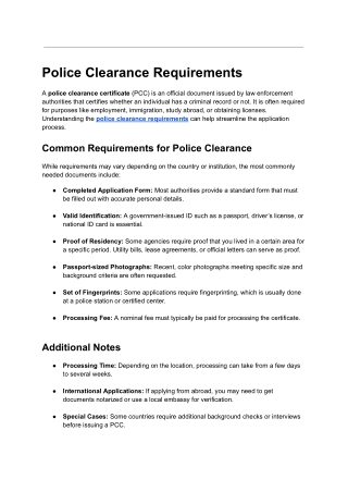 Police Clearance Requirements