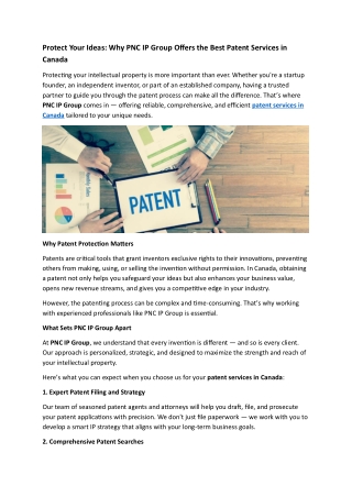 Protect Your Ideas: Why PNC IP Group Offers the Best Patent Services in Canada
