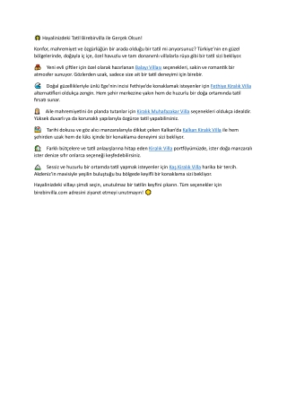 Hayalinizdeki Tatil Birebirvilla ile Gerçek Olsun!