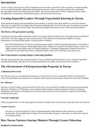 Producing Impactful Leaders Through Experiential Learning in Tucson