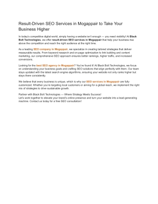 Result-Driven SEO Services in Mogappair to Take Your Business Higher