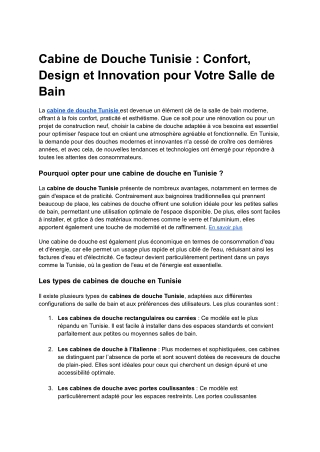 Cabine de Douche Tunisie _ Confort, Design et Innovation pour Votre Salle de Bain