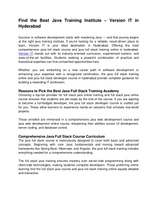 Find the Best Java Training Institute – Version IT in Hyderabad