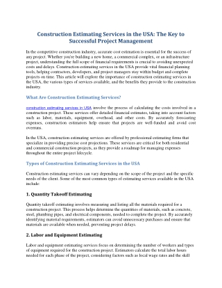 construction estimating services in USA