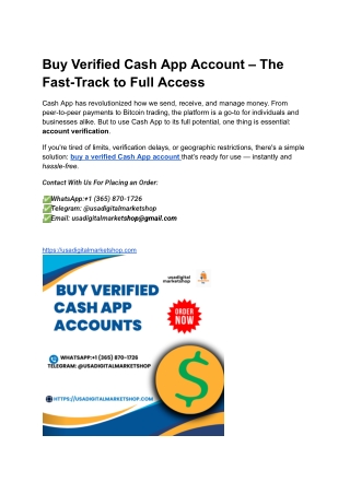 Buy Verified Cash App Account – The Fast-Track to Full Access