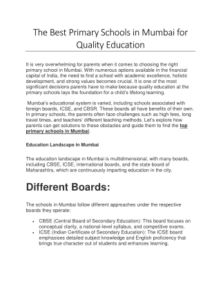 The Best Primary Schools in Mumbai for Quality Education