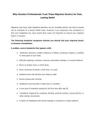 Why Houston Professionals Trust These Migraine Doctors for Fast, Lasting Relief