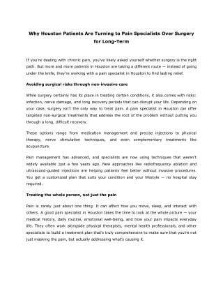 Why Houston Patients Are Turning to Pain Specialists Over Surgery for Long-Term