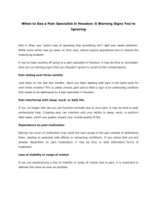 When to See a Pain Specialist in Houston_ 6 Warning Signs You're Ignoring