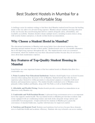 Best Student Hostels in Mumbai for a Comfortable Stay