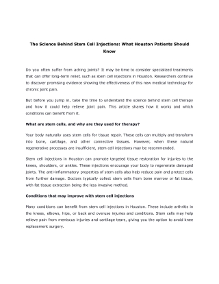 The Science Behind Stem Cell Injections_ What Houston Patients Should Know