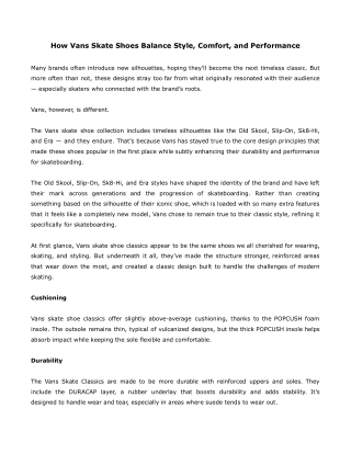 How Vans Skate Shoes Balance Style, Comfort, and Performance