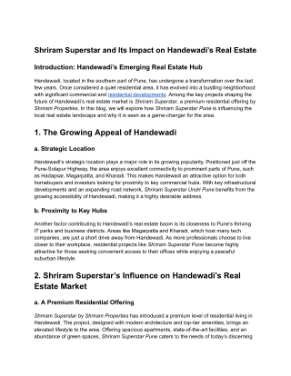Shriram Superstar and Its Impact on Handewadi’s Real Estate