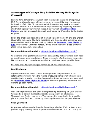 Advantages of Cottage Stay & Self-Catering Holidays in Cornwall