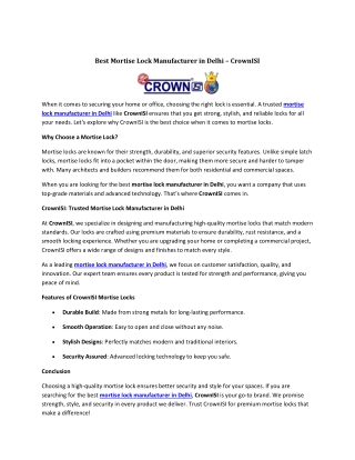 Best Mortise Lock Manufacturer in Delhi