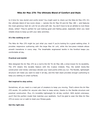 Nike Air Max 270- The Ultimate Blend of Comfort and Style