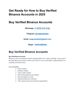 Get Ready for How to Buy ,,,,Verified Binance Accounts in 2025
