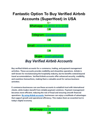 Fantastic Option To Buy Verified Airbnb Accounts (SuperHost) in USA