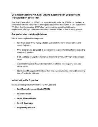 GRCPL: Pioneering Logistics Excellence Across India