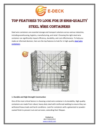 Top Features to Look for in High-Quality Steel Wire Containers