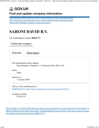 3 - SARONI DAVID B.V. overview - Find and update company information - GOV.UK