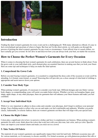 How to Select the Perfect Women's Garments for each Event