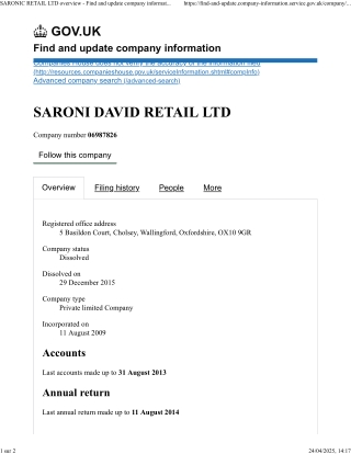 8 - SARONI DAVID SHIPPING _ TRADING LIMITED overview - Find and update company information - G