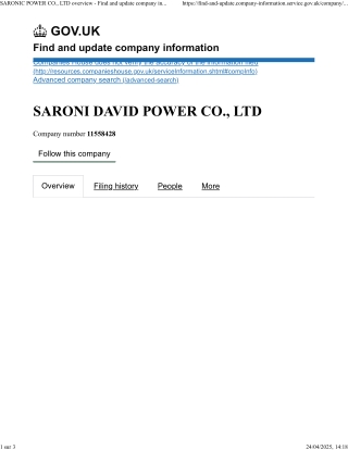9 - SARONI DAVID POWER CO LTD overview - Find and update company information - GOV.UK
