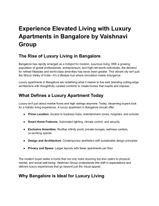 Experience Elevated Living with Luxury Apartments in Bangalore by Vaishnavi Group