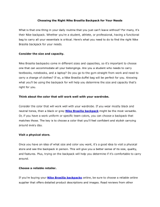 Choosing the Right Nike Brasilia Backpack for Your Needs