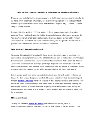 Why Jordan 13 Retro's Remains a Must-Have for Sneaker Enthusiasts