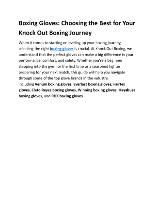 Boxing Gloves: Choosing the Best for Your Knock Out Boxing Journey