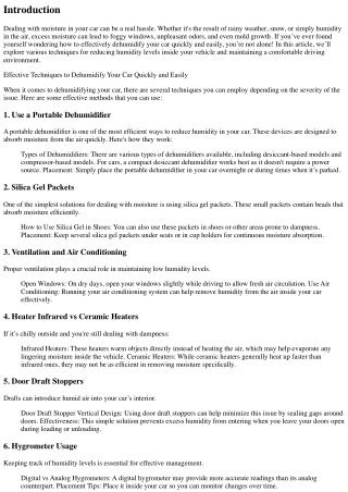 Effective Techniques to Dehumidify Your Car Quickly and Easily