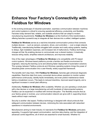 Enhance Your Factory's Connectivity with Fieldbus for Windows