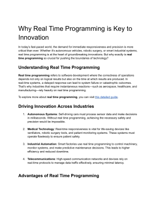 Why Real Time Programming is Key to Innovation