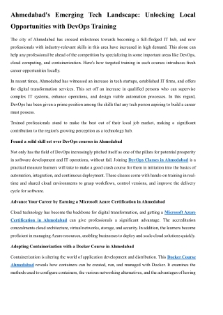 Ahmedabad's Emerging Tech Landscape Unlocking Local Opportunities with DevOps Training