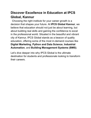 Discover Excellence in Education at IPCS Global, Kannur