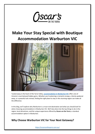 Make Your Stay Special with Boutique Accommodation Warburton VIC