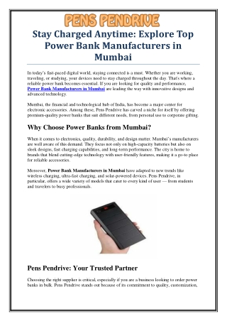 Top Power Bank Manufacturers in Mumbai – Pens Pendrive