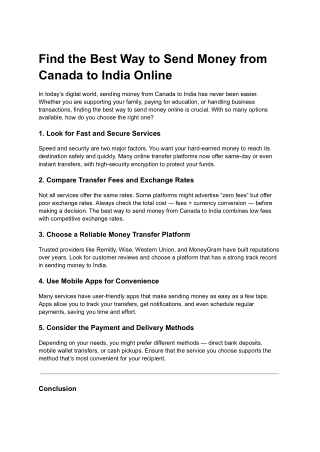 Find the Best Way to Send Money from Canada to India Online