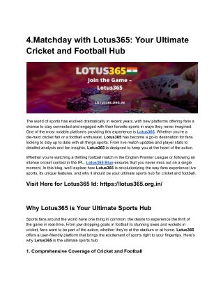 Lotus365 offers a smooth, smart, and exciting sports experience.